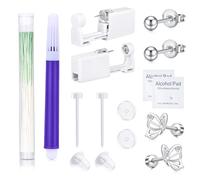LAURITAMI Kit de perforación de oreja con hilo dental de limpieza, juego completo de pistola de perforación de un solo uso para uso doméstico, incluye retenedores transparentes, discos de silicona y