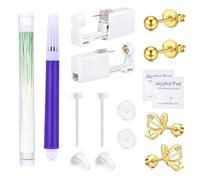 LAURITAMI Kit de perforación de oreja con hilo dental de limpieza, juego completo de pistola de perforación de un solo uso para uso doméstico, incluye retenedores transparentes, discos de silicona y
