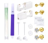 LAURITAMI Kit de perforación de oreja con hilo dental de limpieza, juego completo de pistola de perforación de un solo uso para uso doméstico, incluye retenedores transparentes, discos de silicona y