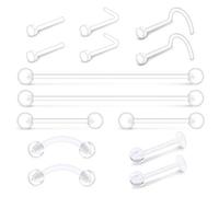 LAURITAMI Piercing Retenedores Nariz Transparente Pack Acilíco Bioflex Aros Stud Industrial Barbell Labio Ceja Lengua Invisible Pendientes