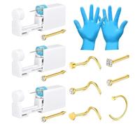 LAURITAMI Pistola Piercing Nariz Set, 4 piezas Pistola Piercing Nariz con Perno Nariz, Seguridad Portátil Auto Piercing Nariz Oro Set con 6 Pernos Piercing Nariz Anillo y Guantes