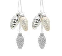 Lauschaer - Adornos para árbol de Navidad (2 Unidades, Cristal Lauscha, 2 Unidades, con 3 piñas, Color Plateado con Cinta Textil de 6 cm, Brillante, Mate, Purpurina).