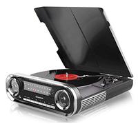 Lauson 01TT16 Tocadiscos Diseño Vintage Coche de Colección con 2 Altavoces Estéreo Integrado de 3 W | Tocadisco Vinilo con Radio FM, Función Bluetooth, USB, AUX | 3 Velocidades (33, 45, 78) (Negro)