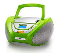 Lauson CP444 Radio Portátil Reproductor de CD | Sistema Estéreo Boombox | Conector de Auriculares, Entrada USB para Reproductor MP3 | AUX IN, Radio FM (Verde)