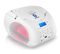 Lauson CP451, Radio Boombox FM/AM, CD Portátil, con USB, Lector de tarjetas SD, Led Blanco