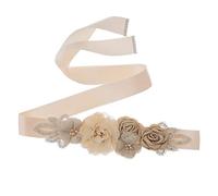 Lauthen.S Cinturón con flores y perlas de diamantes de imitación para vestido de novia o baby shower, Caqui, Talla única