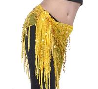 Lauthen.S - Pañuelo para danza del vientre con lentejuelas triangular, cadena de cintura - Amarillo - Talla Única
