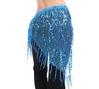 Lauthen.S - Pañuelo para danza del vientre con lentejuelas triangular, cadena de cintura - Azul - Talla Única