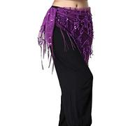 Lauthen.S - Pañuelo para danza del vientre con lentejuelas triangular, cadena de cintura - Morado - Talla Única