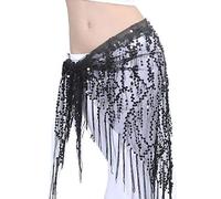 Lauthen.S - Pañuelo para danza del vientre con lentejuelas triangular, cadena de cintura - Negro - Talla Única