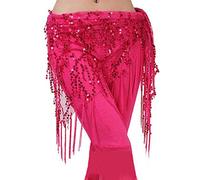 Lauthen.S - Pañuelo para danza del vientre con lentejuelas triangular, cadena de cintura - Rosa - Talla Única