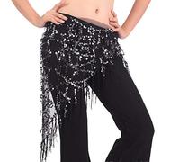 Lauthen.S - Pañuelo para danza del vientre con lentejuelas triangular, cadena de cintura - - Talla Única