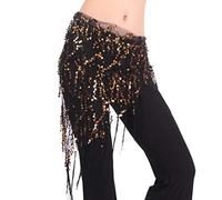 Lauthen.S - Pañuelo para danza del vientre con lentejuelas triangular, cadena de cintura - - Talla Única