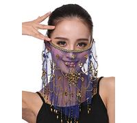 Lauthen.S Velo facial de danza del vientre para mujer con cuentas y lentejuelas, accesorio de disfraz de Halloween, Azul Real, Talla única