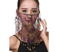 Lauthen.S Velo facial de danza del vientre para mujer con cuentas y lentejuelas, accesorio de disfraz de Halloween, Púrpura, Talla única