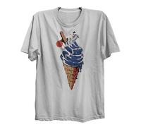 Lauthings Camiseta japonesa con diseño de helados de Kanagawa Hokusai Vaporwave negra, talla: algodón orgánico Streetwear, blanco, M