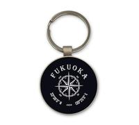 Lauthings Fukuoka Japan Coordinates Travel City - Llavero de acero con diseño de círculo de cristal negro, personalizado