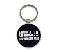 Lauthings Gaming And Beer Is Keeping Me Sane Llavero, diseño de círculo de cristal negro, personalizado, llavero de acero