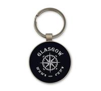 Lauthings Glasgow Scotland UK Coordinates Travel City - Llavero de acero con diseño de círculo de cristal negro, personalizado