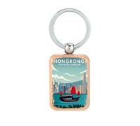 Lauthings Hong Kong Victoria Harbor - Llavero de madera, placa de perro, llavero accesorio