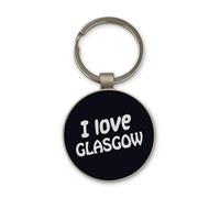 Lauthings I Love Glasgow Travel City Scotland - Llavero de acero con diseño de círculo de cristal negro, personalizado
