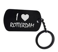 Lauthings I Love Rotterdam Travel City Netherlands Art llavero llavero grabado etiqueta de acero, Negro, Talla única