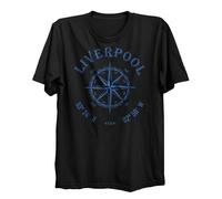 Lauthings Liverpool UK Coordinates Travel Black - Camiseta de algodón orgánico, Negro, XL