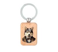 Lauthings Llavero de madera con diseño de perro Husky siberiano, con diseño de retrato de mascota noble