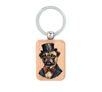 Lauthings Llavero de madera con diseño de pug Top Hat Gentleman Noble Pet Art Retrato, placa de perro, llavero accesorio