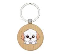 Lauthings Llavero de madera para dueño de perro maltés, con etiqueta de bolsa personalizada