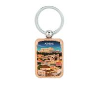 Lauthings Llavero de madera para recuerdo de viaje de Atenas, Grecia, placa de perro, llavero accesorio