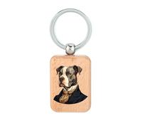 Lauthings Llavero de madera tricolor Pitbull Gentleman Noble Pet Art Retrato, placa de perro, llavero accesorio