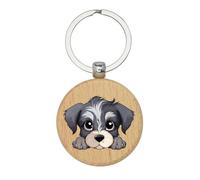 Lauthings Llavero de piel de perro Schnauzer en miniatura, llavero de madera, llavero, etiqueta personalizada para bolsa