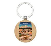 Lauthings Llavero de recuerdo de viaje de Atenas, Grecia, llavero de madera, llavero, etiqueta personalizada para bolsa