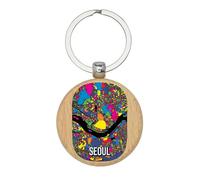 Lauthings Llavero de viaje con mapa de la ciudad de Seúl, Corea del Sur, llavero de madera, llavero, etiqueta personalizada para bolsa