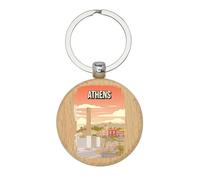 Lauthings Llavero de viaje de ciudad histórica de Atenas, Grecia, llavero de madera, llavero, etiqueta personalizada para bolsa