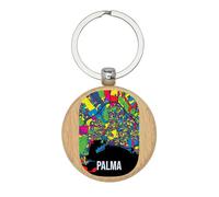 Lauthings Palma De Mallorca - Llavero de viaje con mapa de la ciudad de España, llavero de madera, etiqueta personalizada para bolsa