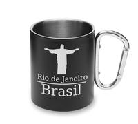 Lauthings Rio de Janeiro Christ Redentor - Taza de metal con asa de mosquetón, taza de camping