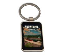 Lauthings Snowdonia England National Park Tren, llavero de acero, llavero de cristal negro, etiqueta