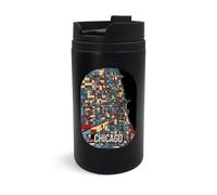 Lauthings Taza de viaje de recuerdo turístico de mapa de la ciudad de Chicago, vaso de viaje, taza de café aislada, taza portátil