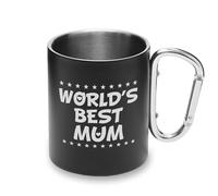 Lauthings World's Best Mum Mom - Taza de metal con asa de mosquetón, taza de camping