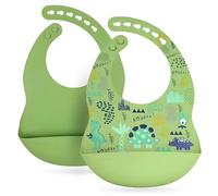 Lautoki® | Babero silicona bebe | Pack 2 Babero silicona | Sin BPA ni Tóxicos | Baberos bebe impermeables | Suave y con bolsillo canguro | BLW | Baberos silicona | Babete impermeável