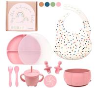 LAUTOKI ® | Vajilla Bebe de 11 Piezas | Vajilla Bebe Silicona sin BPA | Incluye: vaso aprendizaje, precucharas blw, babero silicona, plato ventosa, cuenco y tapa | Con caja regalo | Regalos para bebes