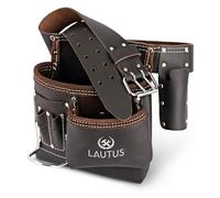 LAUTUS Cinturón de herramientas con 5 bolsillos, para construcción, martillos, Handyman, Electrician, de 32 a 46 pulgadas, marrón, soporte para martillo