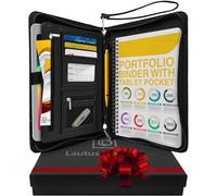 Lautus Designs Portafolio de Negocios con Cremallera - Organizador de Cuero PU Premium, Pequeño Bloc de Notas & Funda para Tableta de 8 Pulgadas - Carpeta para Trabajo, Reuniones & Viajes - Negro Mate