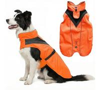 Lautus Pets Chubasquero Impermeable para Perro, Tiras Reflectantes y Abertura para Correa - Chaqueta Ligera y Ajustable para Razas Medianas - S, Naranja