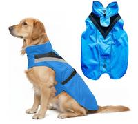 Lautus Pets Chubasquero Impermeable para Perro, Tiras Reflectantes y Abertura para Correa - Chaqueta Ligera y Ajustable para Razas Medianas - S, Azul