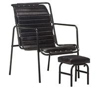 Lauuoeriau Hogar y jardín, sillón relajante con reposapiés, piel auténtica negra