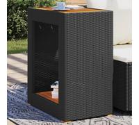 Lauuoeriau Mueble Home Mesa auxiliar de jardín con parte superior de madera, color negro, 60 x 40 x 75 cm, muebles de ratán polivinílico