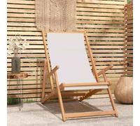 Lauuoeriau Silla de playa plegable para hogar y jardín, madera maciza de teca, color crema
